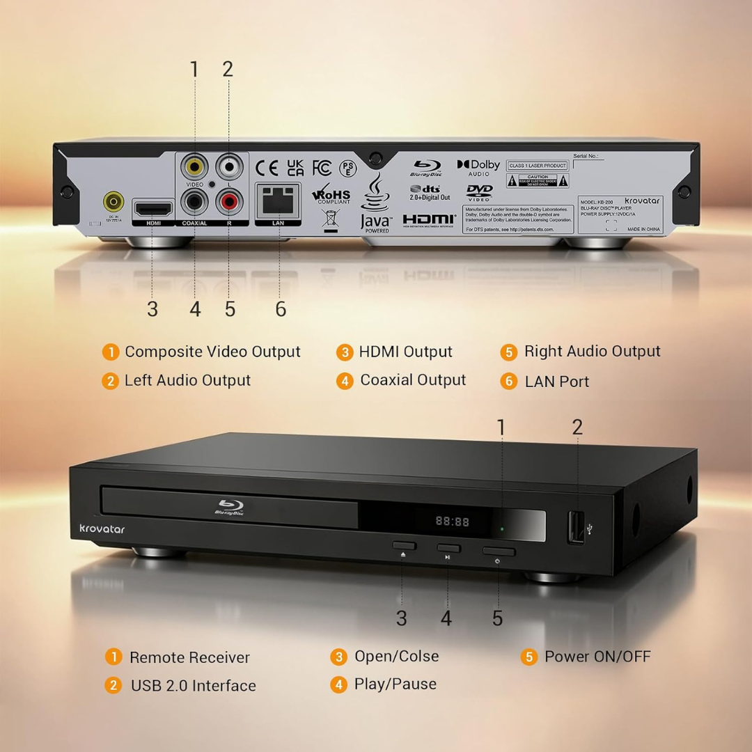 Krovatar KB-200 Blu-ray Player 1080P with Dolby DTS HDMI USB LAN