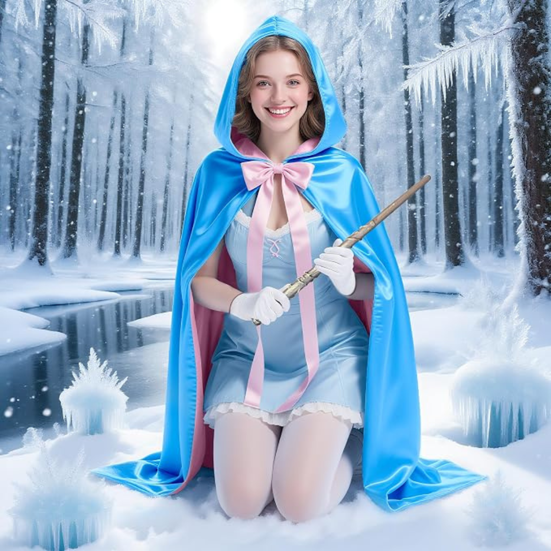 Buyzzus Adult Fairy Godmother Costume Set – Blue Cape, Wand & Gloves