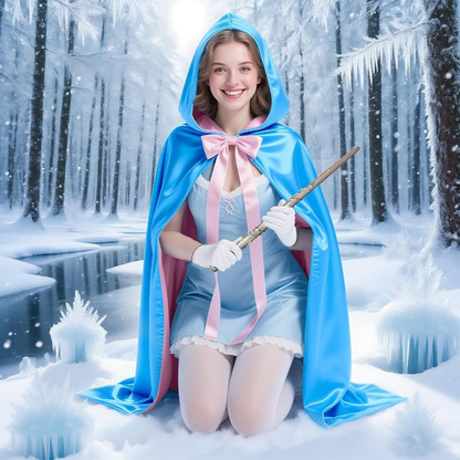 Buyzzus Adult Fairy Godmother Costume Set – Blue Cape, Wand & Gloves