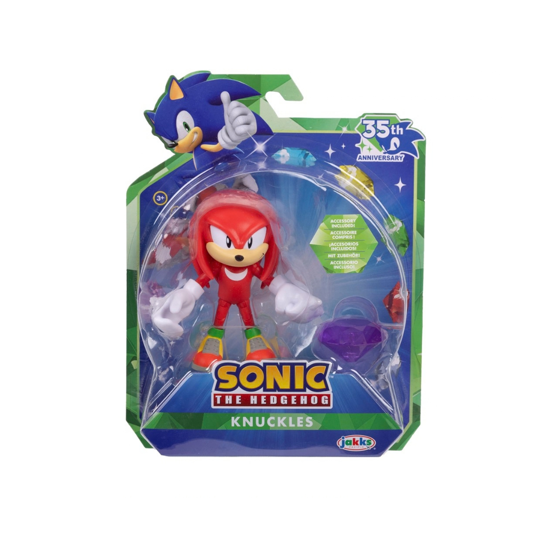 Sonic 35th Anniversary Classic Knuckles 4in Figure Purple Chaos Emerald JAKKS