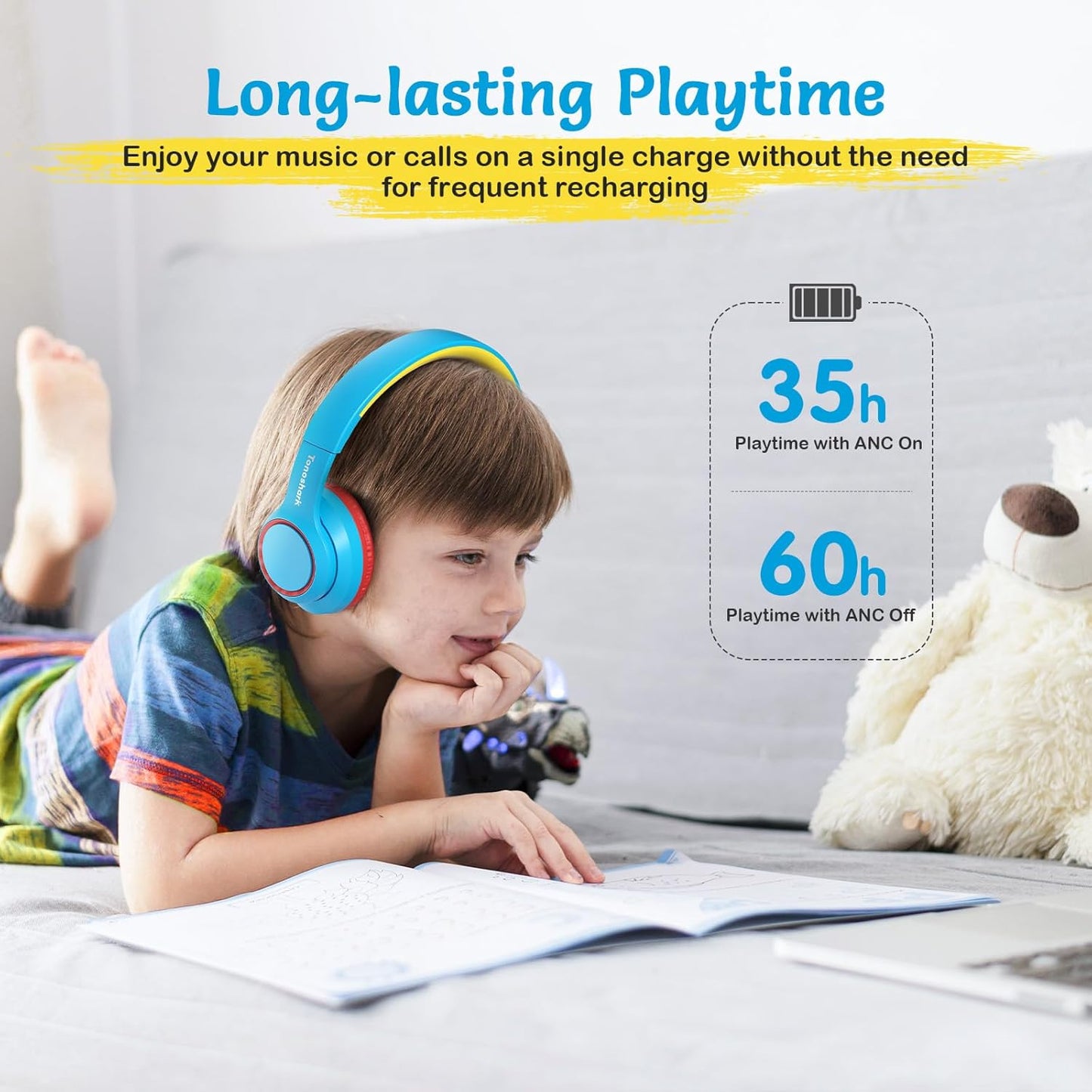 TONOSHARK Kids Bluetooth Headphones with ANC, Foldable Over-Ear