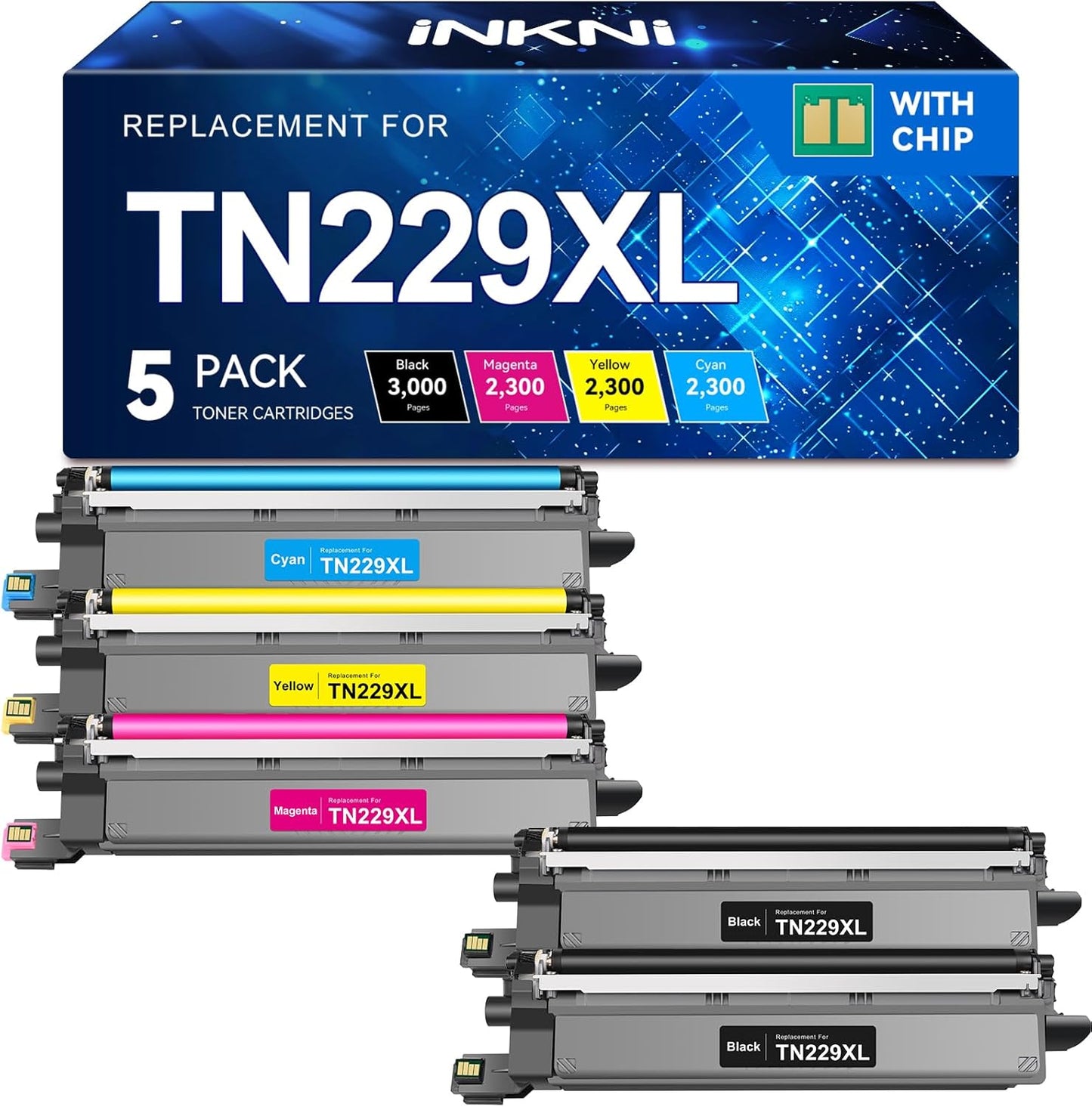 InkNI TN229XL Toner Cartridge 5-Pack Compatible for Brother Printers