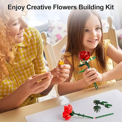 Adults Flower Bouquet Building Set, 11 DIY Flowers with Vase, 530pcs Kit