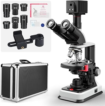 Vabiooth 5MP Trinocular Microscope 40X-2500X with Dual Power, LED, 7" LCD