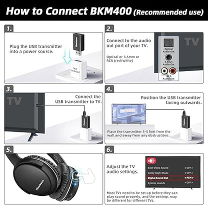 Wireless Headphones for TV - BKM400 Over-Ear Bluetooth Headphones