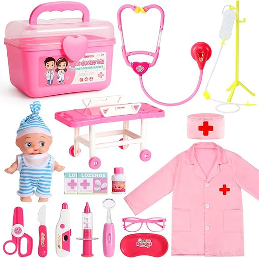 Doctor Play Set for Toddlers | 17-Piece Medical Kit with Baby Doll