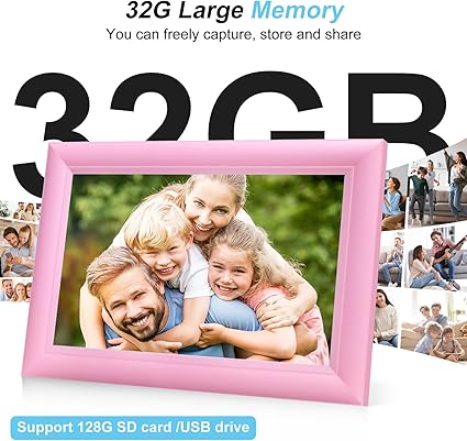 TMC Digital Picture Frame 10.1" WiFi, 32GB Touchscreen, Pink, Auto-Rotate