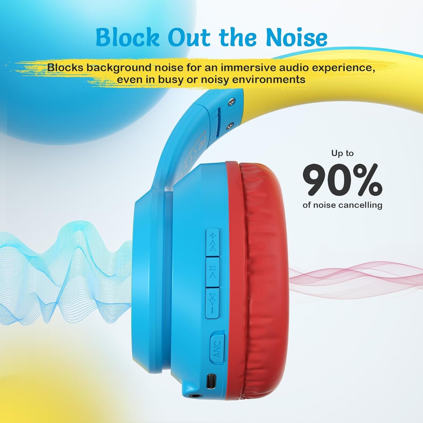 TONOSHARK Kids Bluetooth Headphones with ANC, Foldable Over-Ear