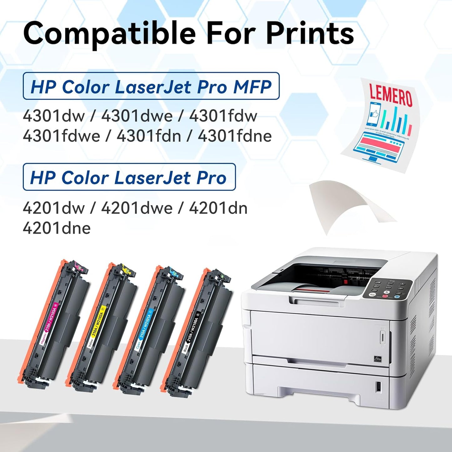 LEMERO 210A Toner Cartridges 4-Pack for HP Color LaserJet Pro 4201 4301 MFP
