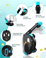 Viginsul Full Face Snorkel Mask & Adjustable Fins Set - Anti-Fog, Panoramic View