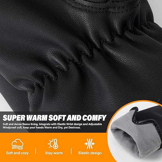 Dr.Warm Heated Gloves, Water-Resistant Leather, Touchscreen, Rechargeable