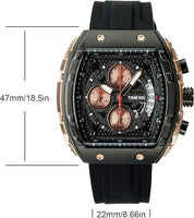 Men's Chronograph Skeleton Square Face Watch, Luminous, Punk Style Silicone Strap