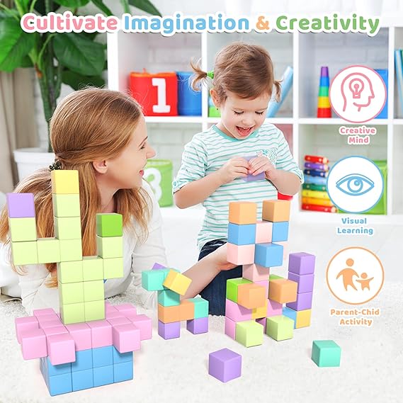 60pcs Magnetic Building Blocks - Large Magnetic Cubes for Kids Age 3+