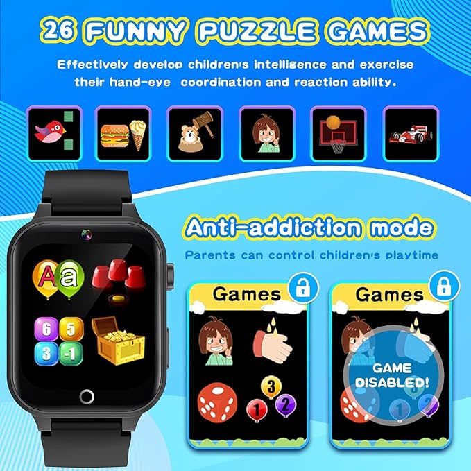 Cosjoype Kids Smart Watch - 26 Games, HD Camera, Music, Pedometer, Flashlight