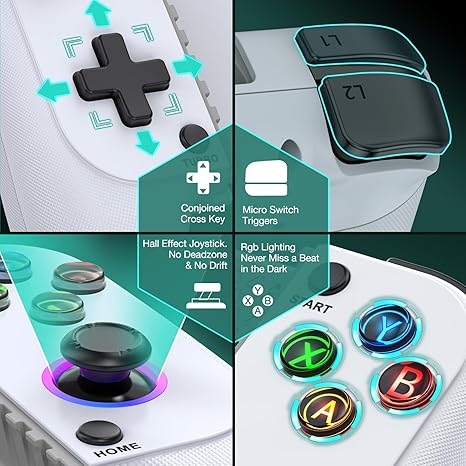 Mobile Gaming Controller for iPhone/Android, Wireless RGB Joystick & Turbo