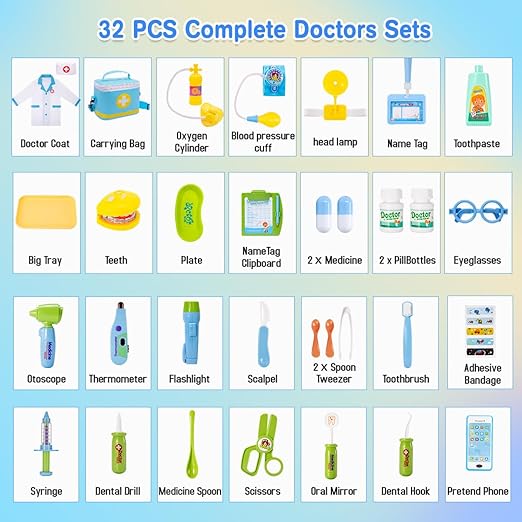 Meland Doctor Kit for Toddlers - 32 Pcs Dentist Toy Set for Kids Ages 3-6