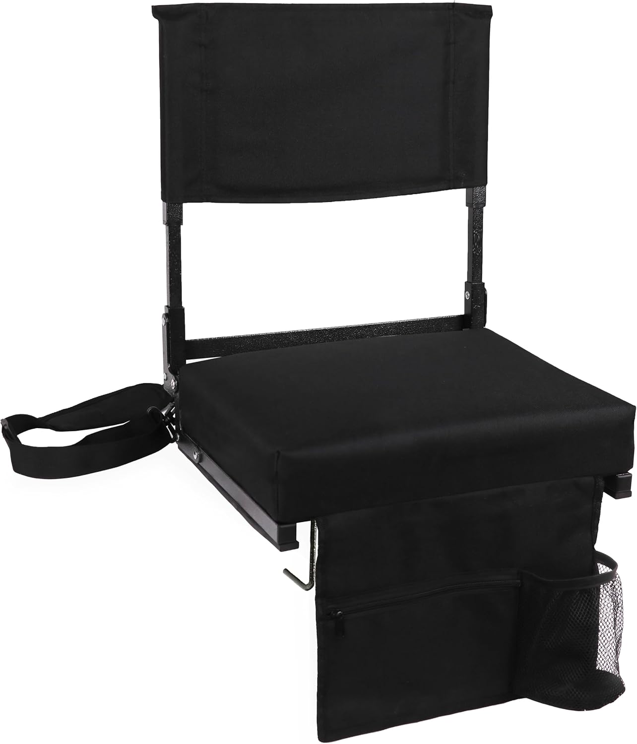 JST GAMEZ Black Stadium Seat with Back Support & Thick Foam Cushion