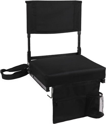 JST GAMEZ Black Stadium Seat with Back Support & Thick Foam Cushion