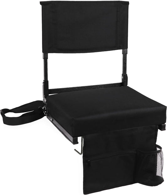 JST GAMEZ Black Stadium Seat with Back Support & Thick Foam Cushion