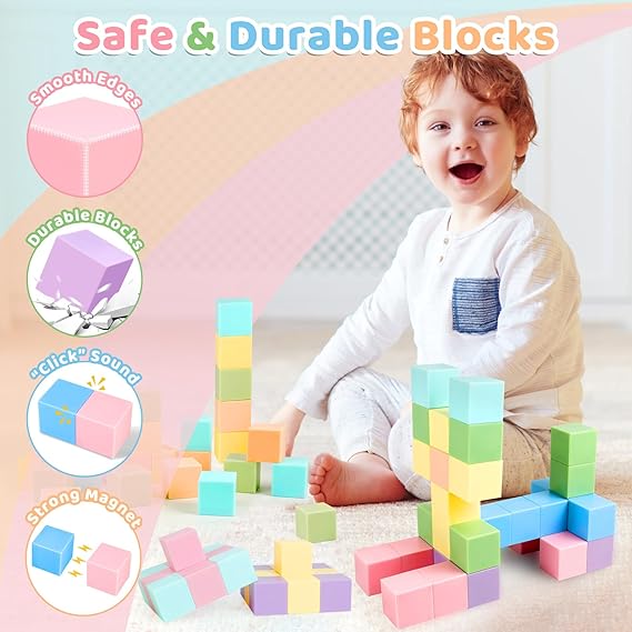 60pcs Magnetic Building Blocks - Large Magnetic Cubes for Kids Age 3+