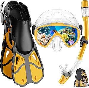 Vengreedo Snorkel Set with Fins - Adult Snorkeling Gear, Mask, Dry Top, Travel Bag