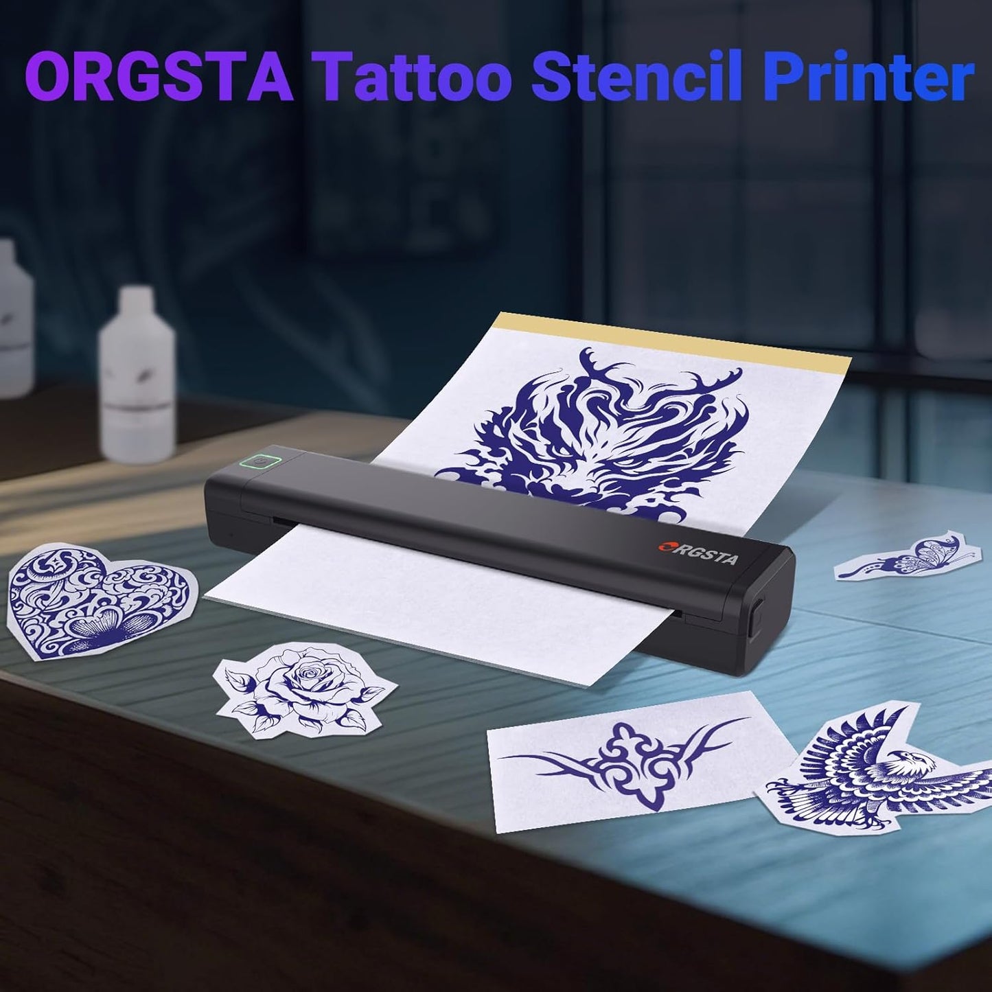 ORGSTA Wireless Tattoo Stencil Printer S008 Bundle with Transfer Paper Kit