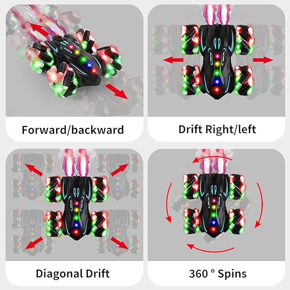 Zokugar Gesture Sensing RC Stunt Car - 360° Spins, Spray, Lights & Music