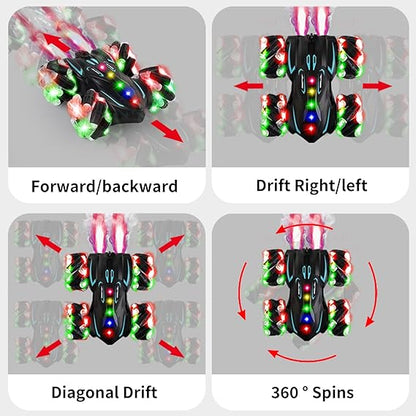 Zokugar Gesture Sensing RC Stunt Car - 360° Spins, Spray, Lights & Music