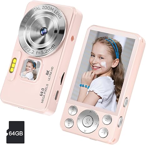 MINIBEAR 4K Digital Camera for Kids – 64MP Autofocus, 18X Zoom, 64GB Card