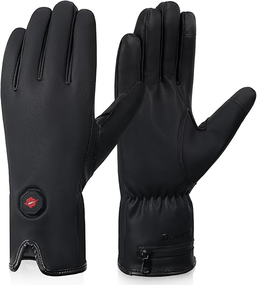 Dr.Warm Heated Gloves, Water-Resistant Leather, Touchscreen, Rechargeable