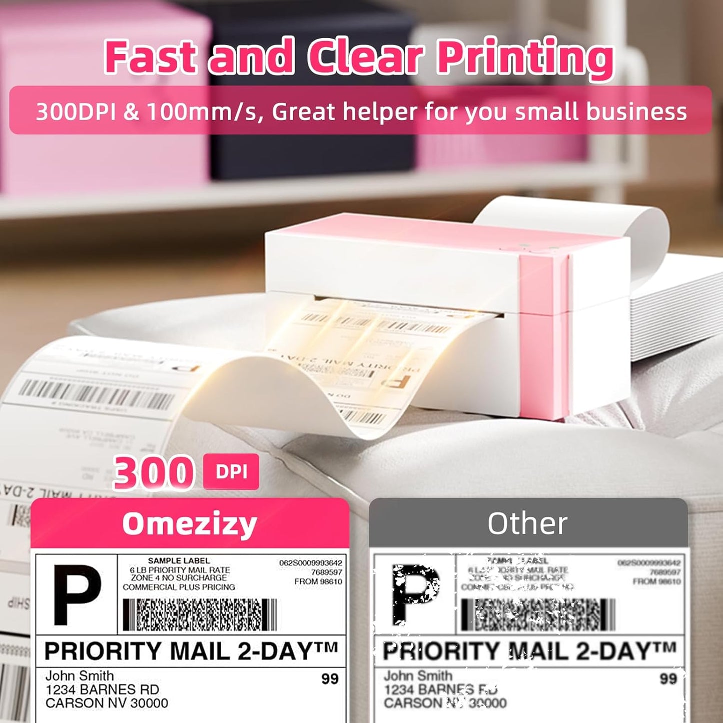 Omezizy WiFi Shipping Label Printer 4x6 – 300DPI Wireless Thermal Printer