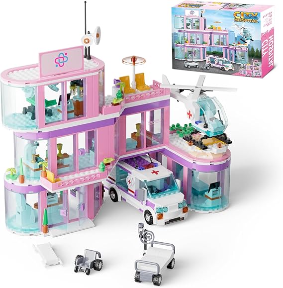 QLT QIAOLETONG Friends City Hospital Set, Ambulance & Playset for Kids 6+