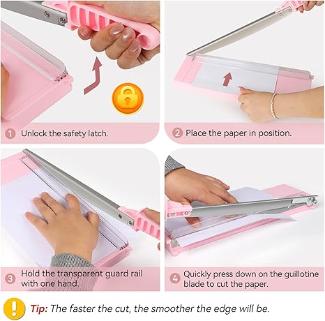 Alzuwims 12-Inch Guillotine Paper Cutter, 8-Sheet Capacity, Pink Trimmer