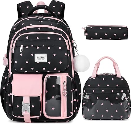 ACESAK Girls Backpack – 3-in-1 School Bag with Lunch Bag & Pencil Case, 17”