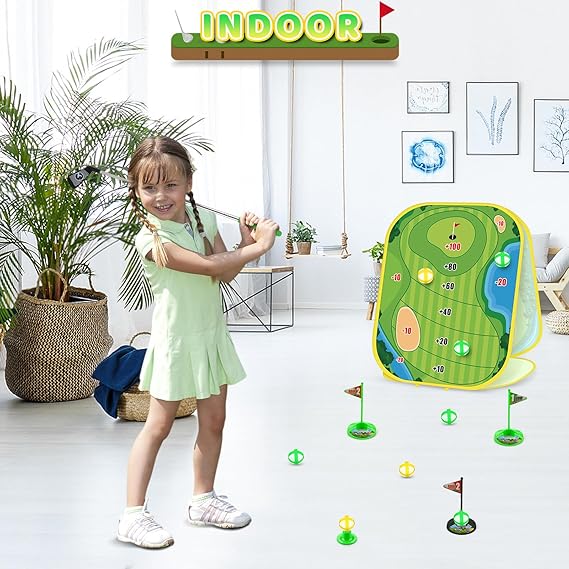 3-in-1 Toddler Golf Set – Adjustable Clubs, Chipping Board, Putting Mat