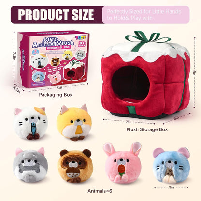 TUZT Mini Stuffed Animals Set with 6 Plush Toys & Carry Bag for Kids