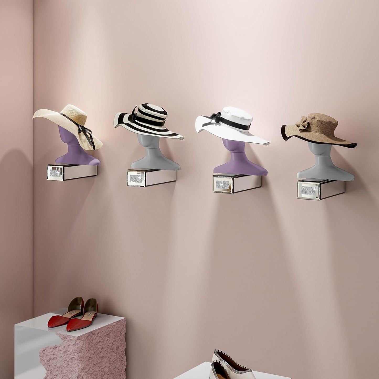 Blingworld Mirrored Floating Wall Shelves Set of 4 – Glass Display Silver