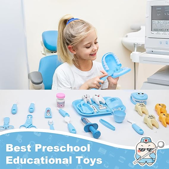 30-Piece Dentist Play Set for Kids 3+, Pretend Play Dental Kit with Tools