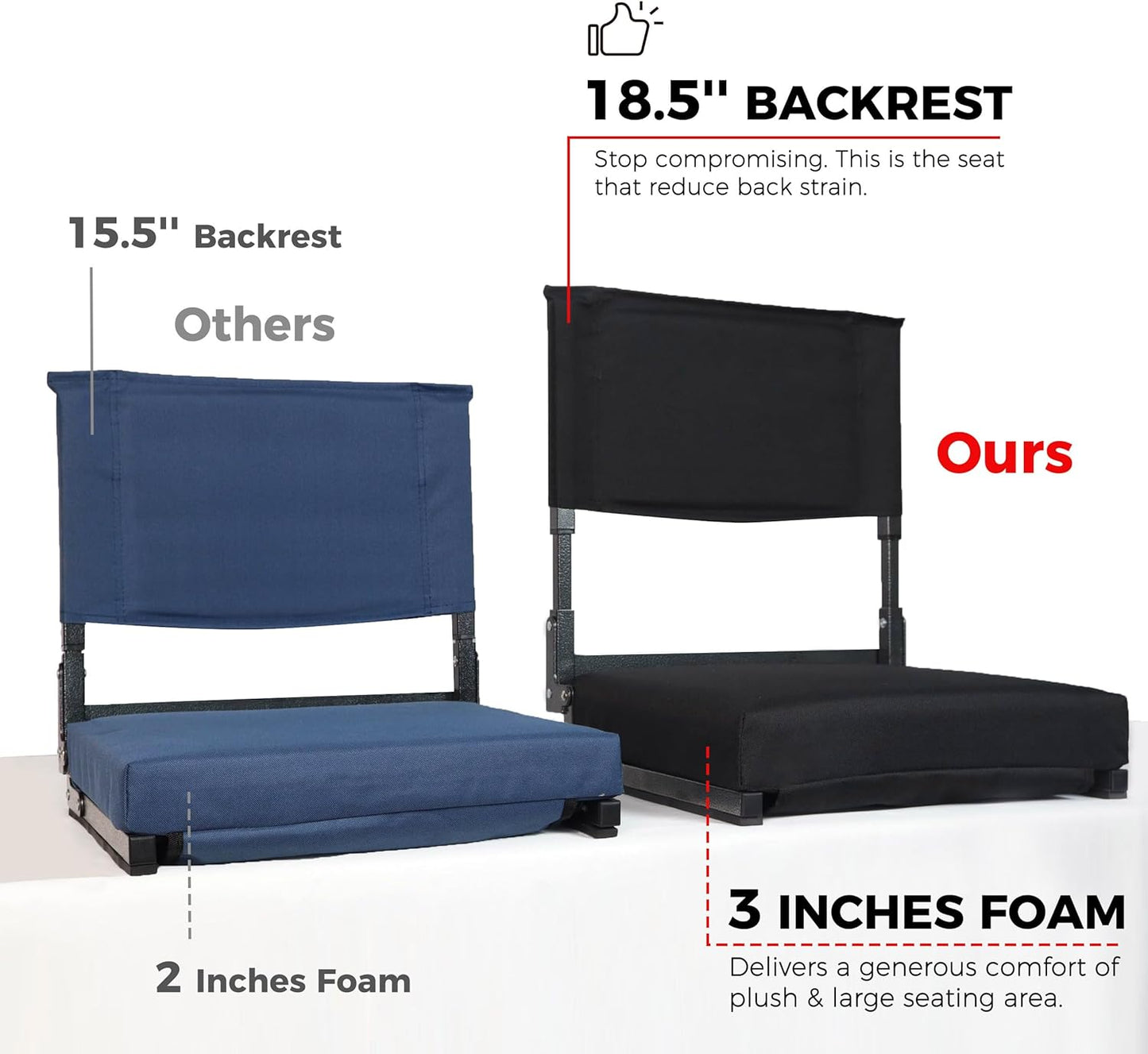 JST GAMEZ Black Stadium Seat with Back Support & Thick Foam Cushion
