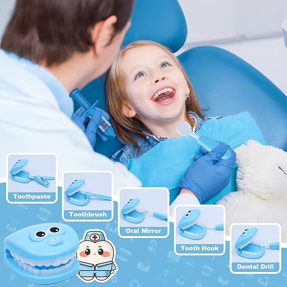 30-Piece Dentist Play Set for Kids 3+, Pretend Play Dental Kit with Tools