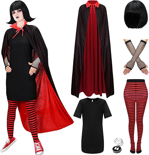 Jiuguva 6 Pcs Vampire Cosplay Costume for Women - Black & Red Halloween Outfit