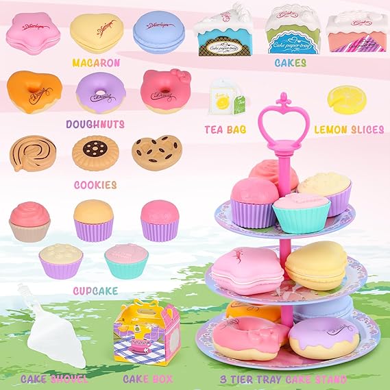 53-Piece Musical Kids Tea Party Set for Girls & Boys, Pretend Play Kitchen