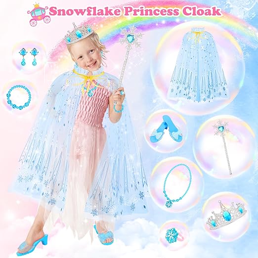 Princess Dress Up Set for Girls 3-6, Cloak, Shoes & Jewelry, Princess Toys