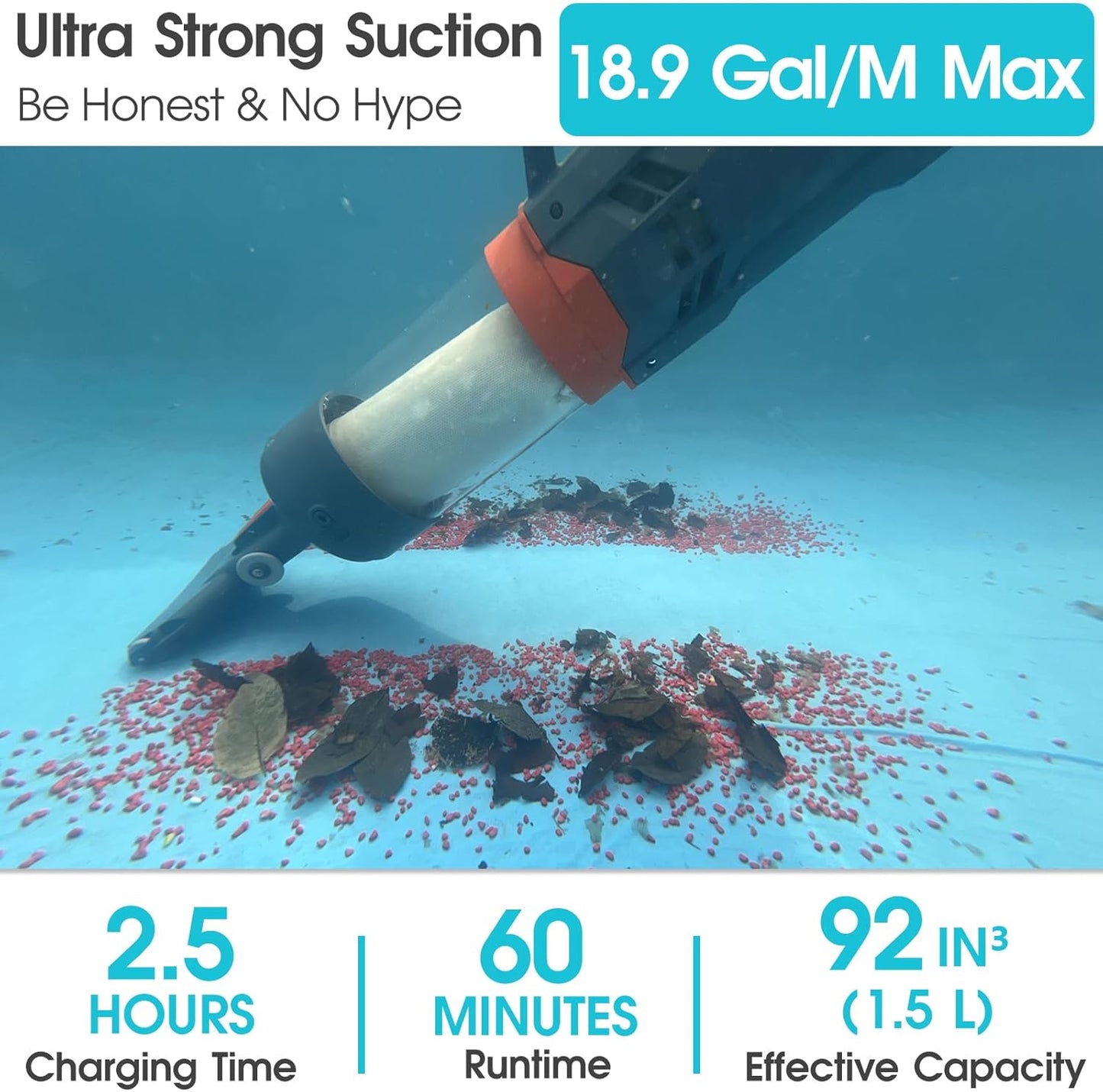 Aquafysh AQ70B Heavy Duty Pool Vacuum – 18.9GPM, 1-Hr Runtime, Handheld