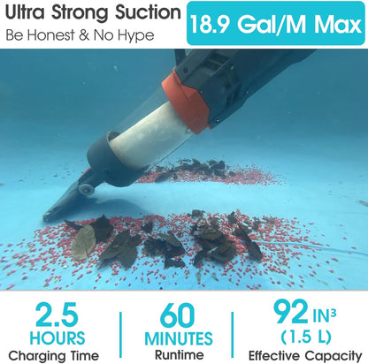 Aquafysh AQ70B Heavy Duty Pool Vacuum – 18.9GPM, 1-Hr Runtime, Handheld