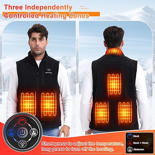 SNOW LEOPARD Heated Vest for Men, 6 Heating Zones, Battery Pack Included