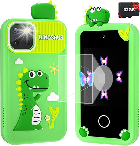 Kids Smart Phone for Boys, 32GB, Dual Cameras, 3D Holographic Toy (Green)