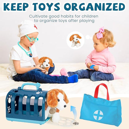 Kids Vet Kit with Toy Dog – Veterinarian Playset, Medical Kit with Carrier