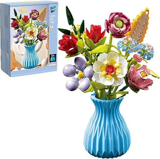 Flower Bouquet Set for LEGO, 691 PCS Floral Building Kit with Vase & Roses