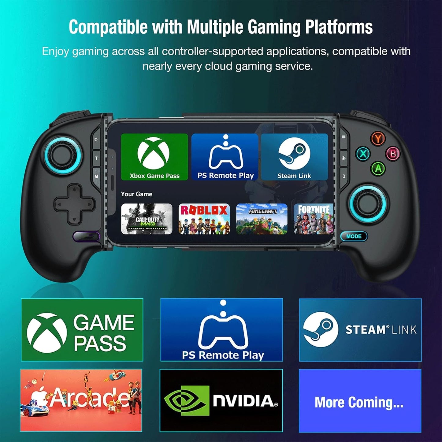 AXYBCOOL Mobile Wireless Game Controller with Hall Joystick RGB